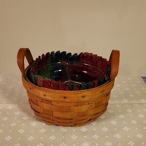 Longaberger Button Basket With Divided Protector And Liner